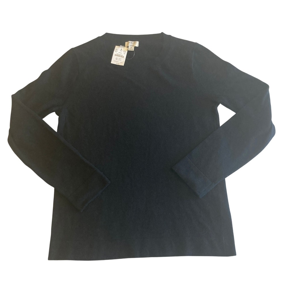 NEW‎ J. Crew Teddie Crewneck Sweater Women M Black Cotton Merino Wool Blend NWT